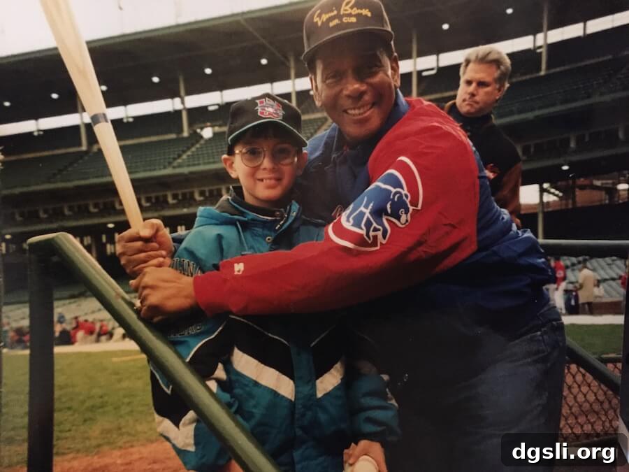 Brett Gordon at a Cubs game with Ernie Banks